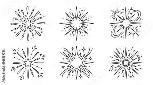 sun flare, Hand-drawn outline doodle sketches vector set collection , white background , PNG and SVG isolate