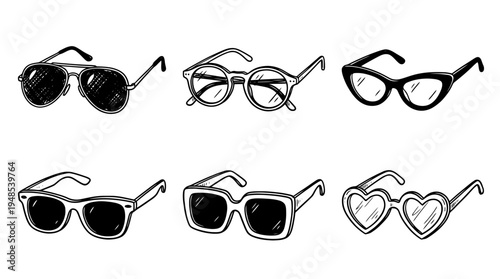 sunglasses, Hand-drawn outline doodle sketches vector set collection , white background , PNG and SVG isolate