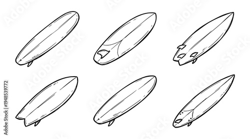surfboard, Hand-drawn outline doodle sketches vector set collection , white background , PNG and SVG isolate
