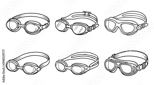 swimming goggles, Hand-drawn outline doodle sketches vector set collection , white background , PNG and SVG isolate