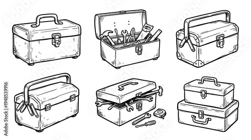 toolbox, Hand-drawn outline doodle sketches vector set collection , white background , PNG and SVG isolate