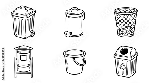 trash can, Hand-drawn outline doodle sketches vector set collection , white background , PNG and SVG isolate