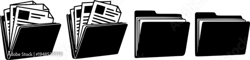 Open folder and close folder. Folders with documents. Four Folders icons. Vector illustration.
