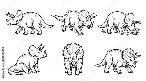 triceratops, Hand-drawn outline doodle sketches vector set collection , white background , PNG and SVG isolate