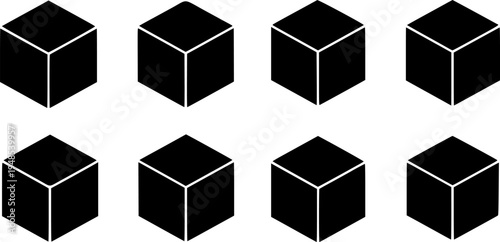 Set of cubes vector icons. Black simple cube pictogram. 3d box graphic concept. Graphic element vector.
