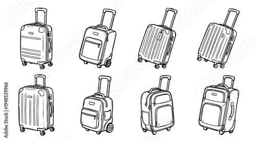 trolley case, Hand-drawn outline doodle sketches vector set collection , white background , PNG and SVG isolate