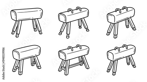 vaulting horse, Hand-drawn outline doodle sketches vector set collection , white background , PNG and SVG isolate