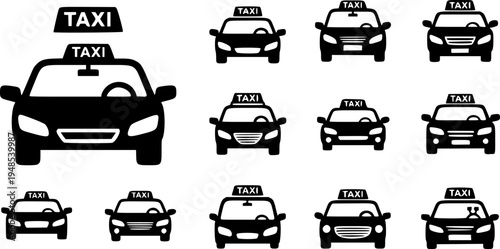 Icon set of taxi and car designs with taxi sign

