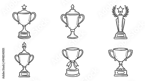 winner trophy, Hand-drawn outline doodle sketches vector set collection , white background , PNG and SVG isolate