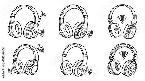 wireless headphones, Hand-drawn outline doodle sketches vector set collection , white background , PNG and SVG isolate