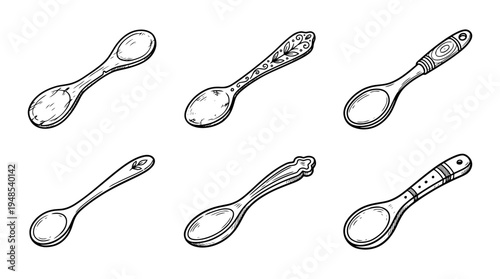 wooden spoon, Hand-drawn outline doodle sketches vector set collection , white background , PNG and SVG isolate