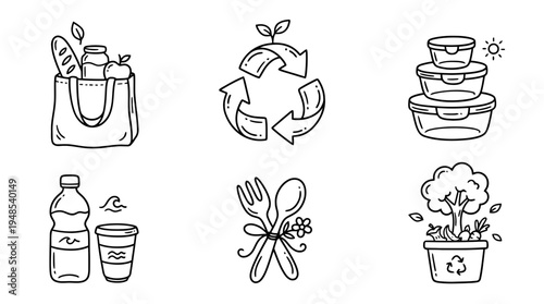 zero waste sign, Hand-drawn outline doodle sketches vector set collection , white background , PNG and SVG isolate