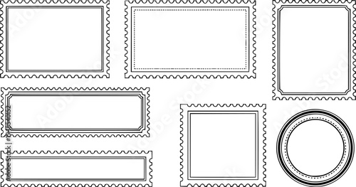 Set Postage stamps template. Blank frame of postal stamp for mail envelope. Vector illustration EPS10.
