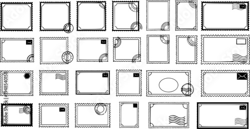 Set Postage stamps template. Blank frame of postal stamp for mail envelope. Vector illustration EPS10.
