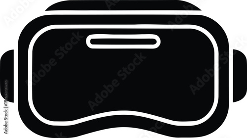 And white icon of virtual reality VR headset on white goggles technology