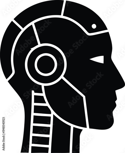 And white silhouette of a robot head profile on white android artificial intelligence