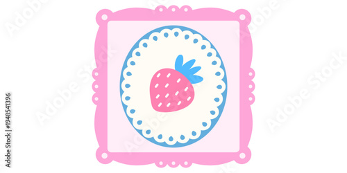 Kawaii template children for cherry cute berry and strawberry border frame. Hand doodle memo for girly sign greeting and valentine picture paper. Kawaii coquette notebook for cherry heart