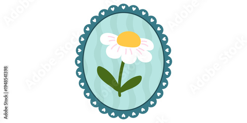 Hand frame border with square vector lace and kawaii flower cute. Template coquette valentine with greeting girly sign and design ribbon heart. Day simple hand with trendy whimsical square