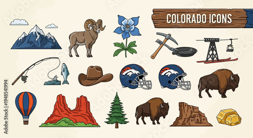 Colorado Icons Collection A Vibrant Showcase of State Symbols and Western Heritage