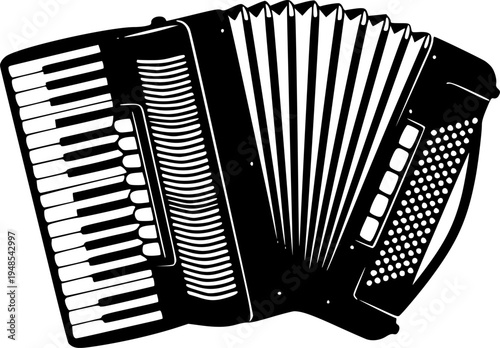 Single black accordion silhouette isolated on white background
