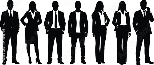 Business professionals silhouettes, corporate attire illustration, office teamwork diversity, workplace culture concept