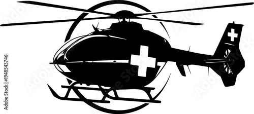Medical helicopter vector black silhouette print design