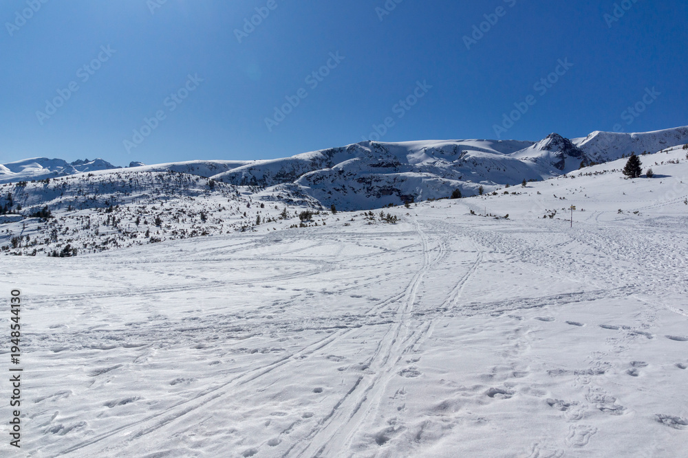 Obraz premium Winter view of Rila Mountain near The Seven Rila Lakes, Bulgaria