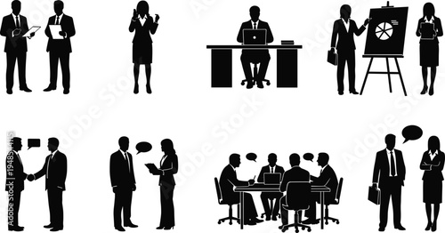 Business office silhouettes, corporate teamwork, professional communication, workplace collaboration, leadership, management, success