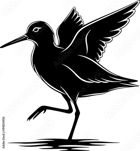 sandpiper silhouette line art vector illustration with a white background