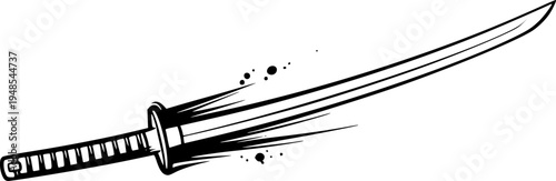 Elegant Sumi-e Style Sword Illustration in black and white