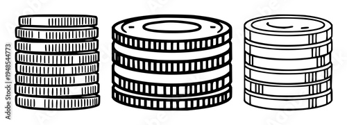 Coins set with flat vector icon of a stack of silver coins featuring finance, savings, iconography with minimalist 2D and white background