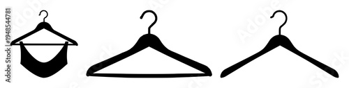 Clothes hanger set with a minimalist vector icon centered on a checkered background featuring thin black outlines, triangular shape, top hook with high contrast and neutral mood