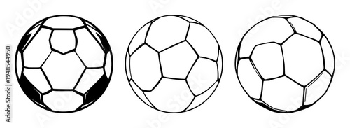 Soccer ball icons set with minimalist line art design featuring football game, sports icons, ball with vector graphics and illustration