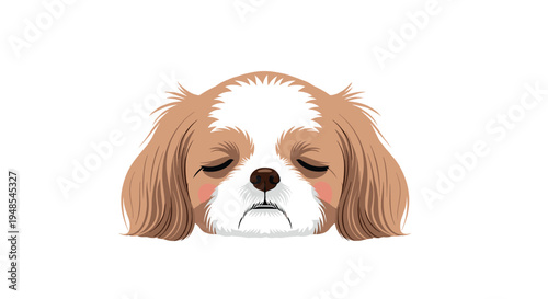 Close-up illustration of a small dog's face with its eyes gently closed, looking either peaceful in sleep or slightly melancholy.
