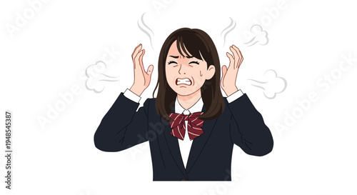 High school girl in a uniform looking incredibly frustrated and angry, screaming with steam clouds coming out from her head.