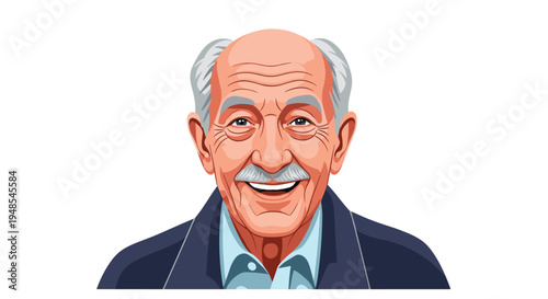 Friendly senior man with a gray mustache and a kind smile looking directly at the camera in a professional portrait drawing.