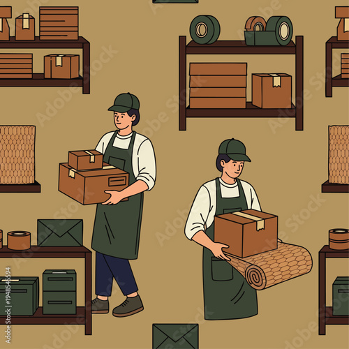 Warehouse workers packing and organizing boxes and parcels for shipping and delivery, logistics and supply chain concept