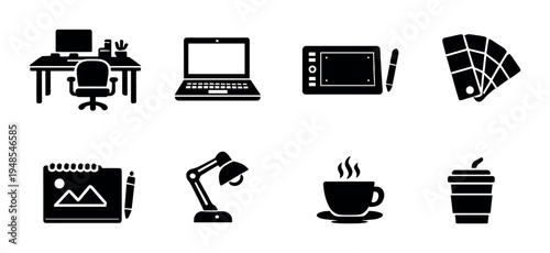 Office and design tool icons arranged on dark background