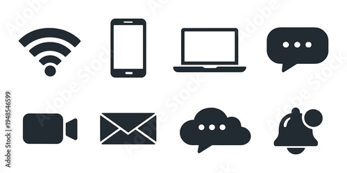 Connectivity and messaging icons arranged on dark gradient background