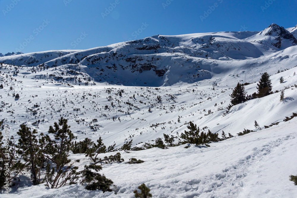 Fototapeta premium Winter view of Rila Mountain near The Seven Rila Lakes, Bulgaria