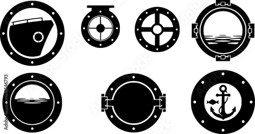 Porthole silhouette, Porthole svg, Cruise svg, Cruise ship svg, Boat porthole svg, Porthole clipart, Ship porthole clipart, Ship porthole window svg, Boat porthole silhouette set