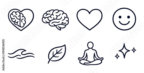 Mind and wellness icons arranged in grid on dark textured background