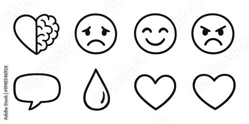Emotion icons displaying moods and symbols on gray backdrop