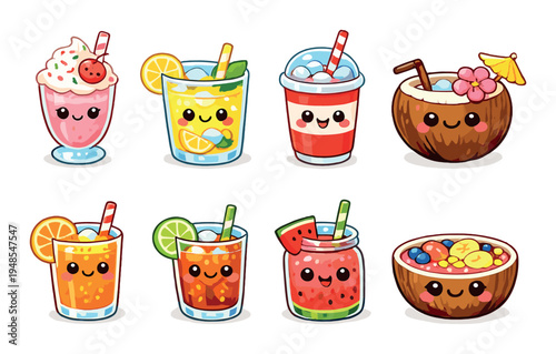Assorted drinks and smoothies displayed on dark background