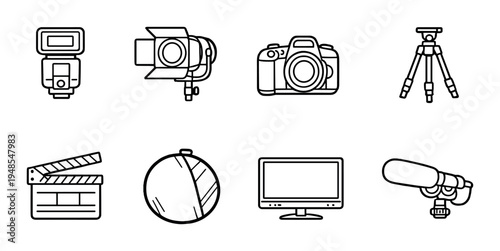 Photography and audio icons arranged in grid on dark background