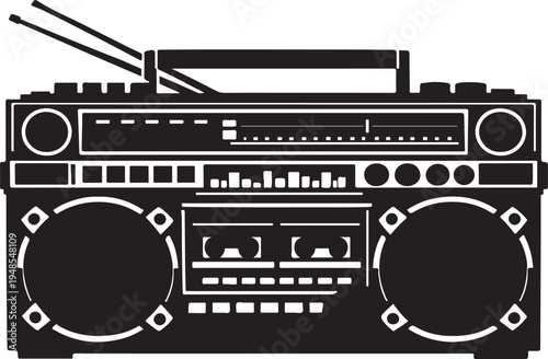 Vintage 80s Boombox silhouette Vector.