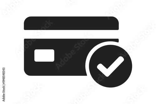 Online Payment, Credit Card, Transaction, Verified, Solid Black Icon Set Vector Illustration