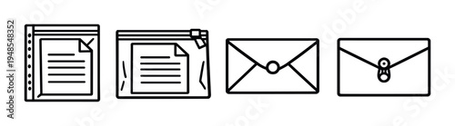 Document and envelope icons aligned on dark background