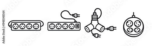 Multiple power strip and plug icons on dark background