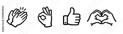 Hand gesture icons showing applause ok thumbs up heart on dark panel